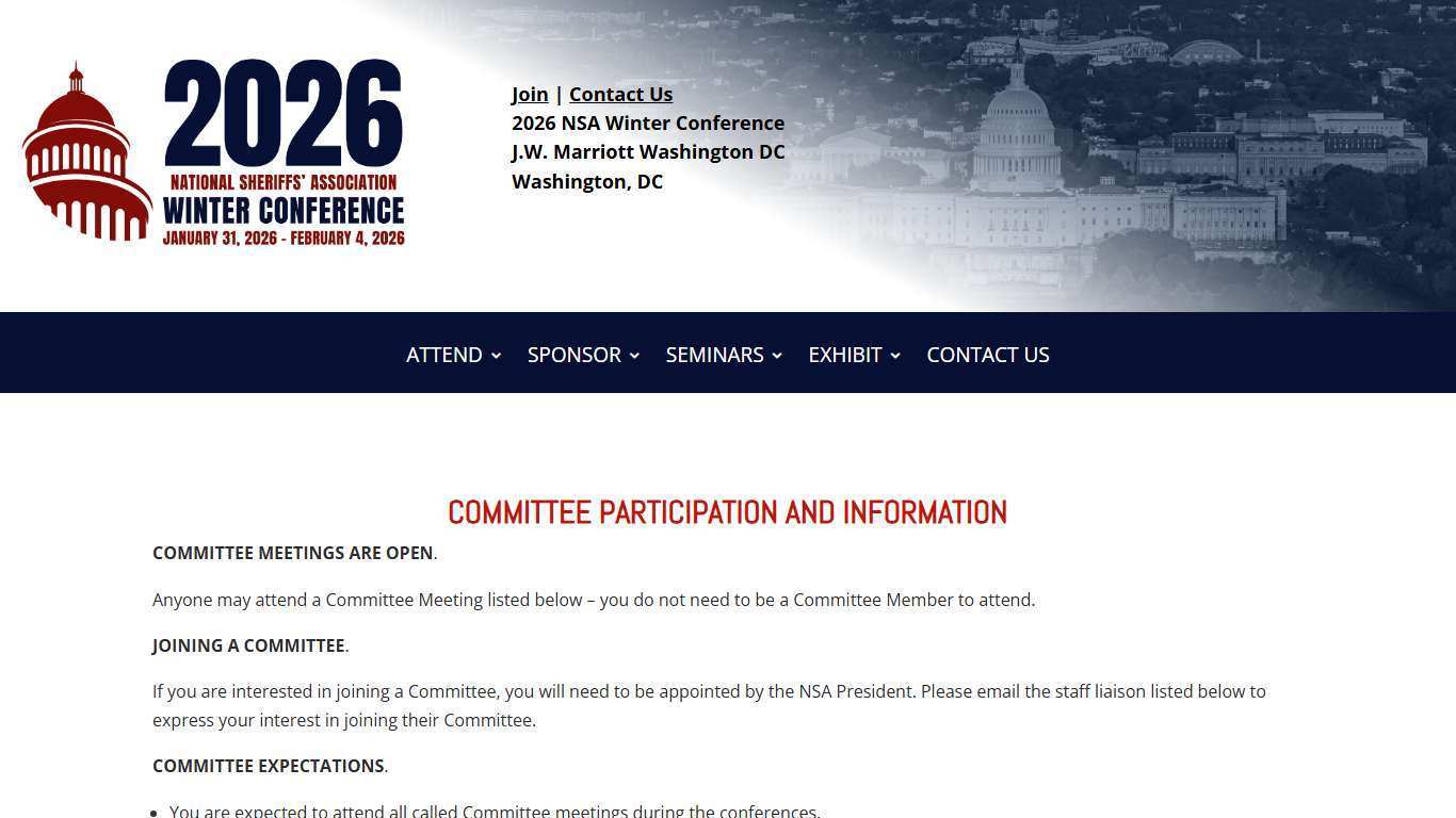 2026 COMMITTEE MEETING SCHEDULE | NSA 2026 Winter Conference